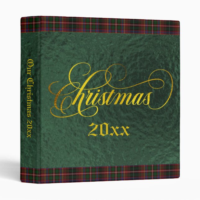 Calligraphy, Green/Gold-Plaid Christmas Album 3 Ring Binder (Front/Spine)