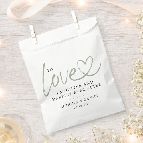 Calligraphy Green Heart Happily Ever After Wedding Favor Bag