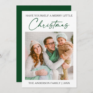 Calligraphy Green Ink Pen Minimalist Photo Holiday Card