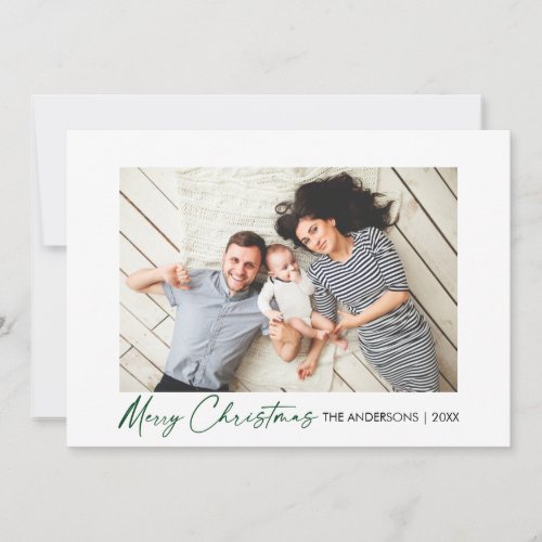 Calligraphy Green Ink Script Christmas Photo Holiday Card