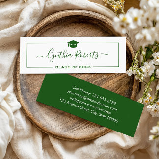  Calligraphy Green Script Graduate Graduation Mini Business Card