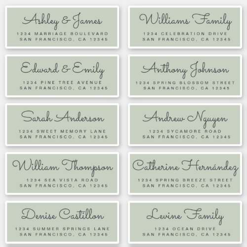 Calligraphy Green Wedding Guest Address Labels