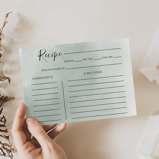 Calligraphy Green White Bridal Shower Recipe Card (Creator Uploaded)