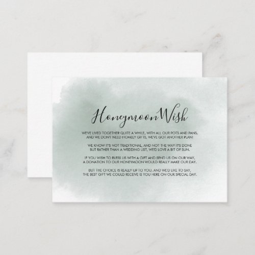 Calligraphy Green White Honeymoon Wish   Enclosure Card