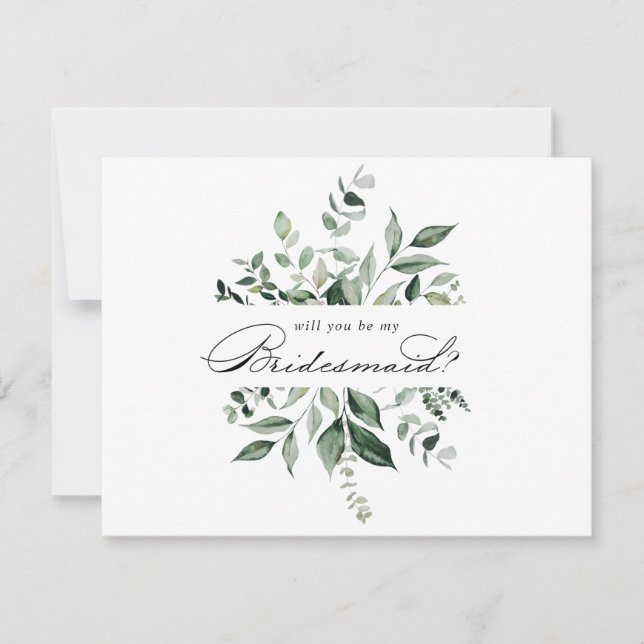 Calligraphy Greenery Bridesmaid Proposal Note Card (Front)