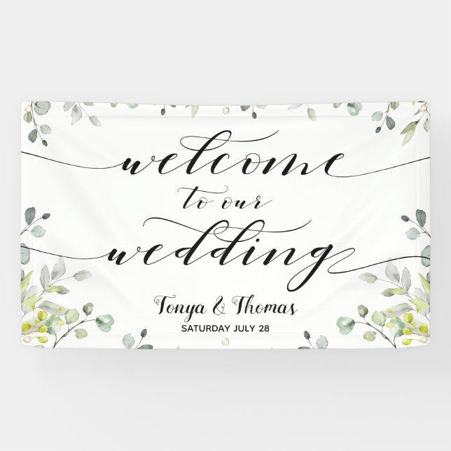 Calligraphy Greenery Eucalyptus Welcome Wedding Banner (Horizontal)