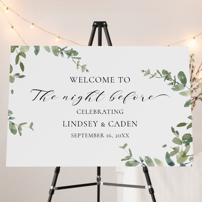 Calligraphy Greenery Night Before Wedding Foam Board (In Situ (Stand))