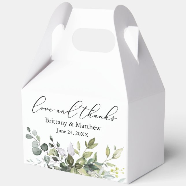 Calligraphy Greenery Wedding Love Thanks Gable Favor Boxes (Front)