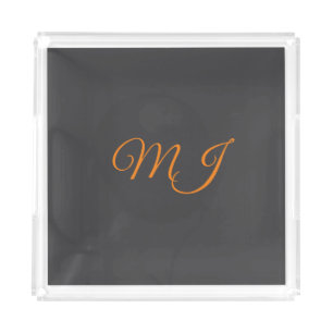 Calligraphy grey orange monogram name initial acrylic tray