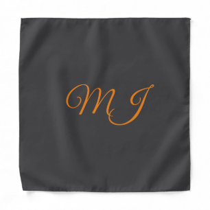 Calligraphy grey orange monogram name initial bandana