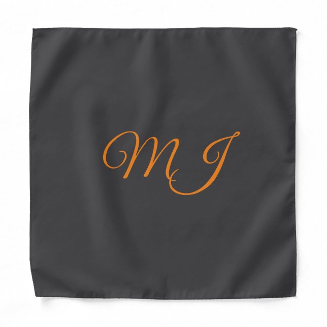 Calligraphy grey orange monogram name initial bandana (Front)