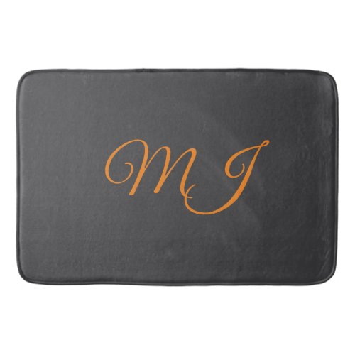 Calligraphy grey orange monogram name initial bath mat