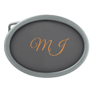 Calligraphy grey orange monogram name initial belt buckle