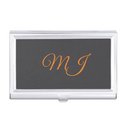 Calligraphy grey orange monogram name initial business card case