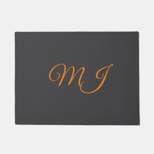 Calligraphy grey orange monogram name initial doormat