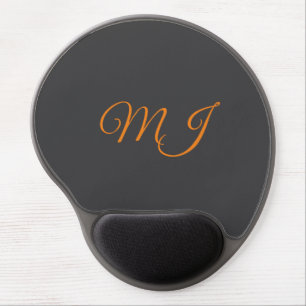 Calligraphy grey orange monogram name initial gel mouse pad