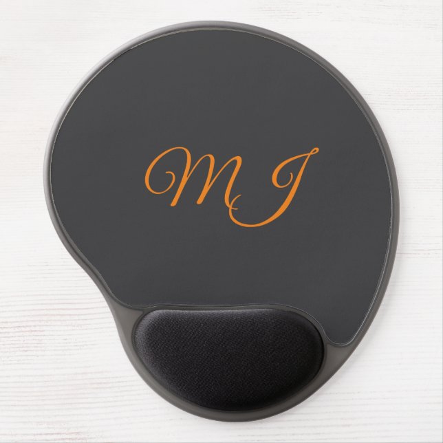 Calligraphy grey orange monogram name initial gel mouse pad (Front)