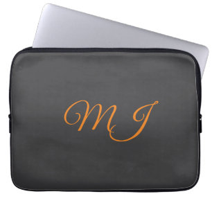Calligraphy grey orange monogram name initial laptop sleeve