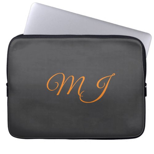 Calligraphy grey orange monogram name initial laptop sleeve