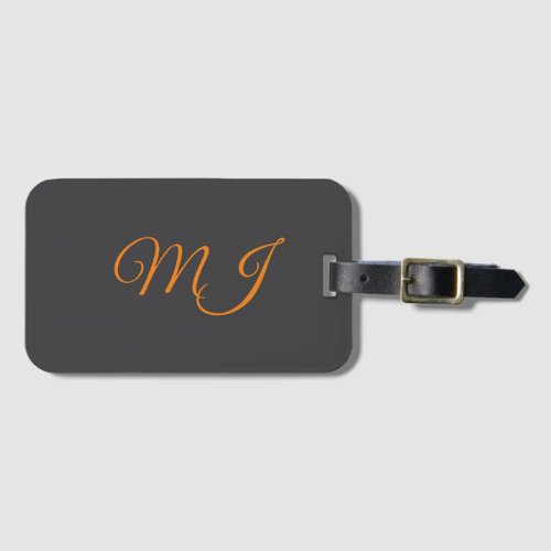 Calligraphy grey orange monogram name initial luggage tag