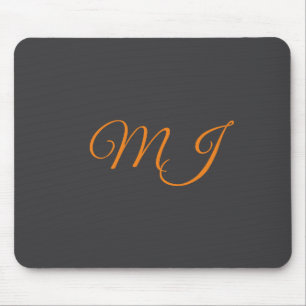 Calligraphy grey orange monogram name initial mouse pad