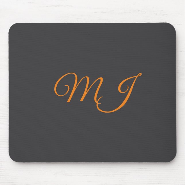 Calligraphy grey orange monogram name initial mouse pad (Front)