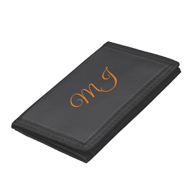 Calligraphy grey orange monogram name initial trifold wallet (Bottom)