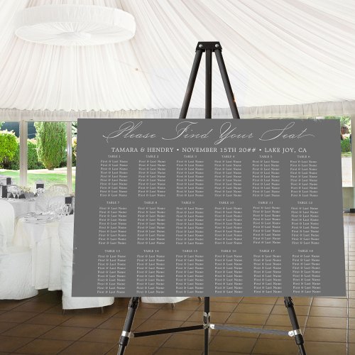 Calligraphy Grey Wedding 18 Table Seating Chart Foam Board