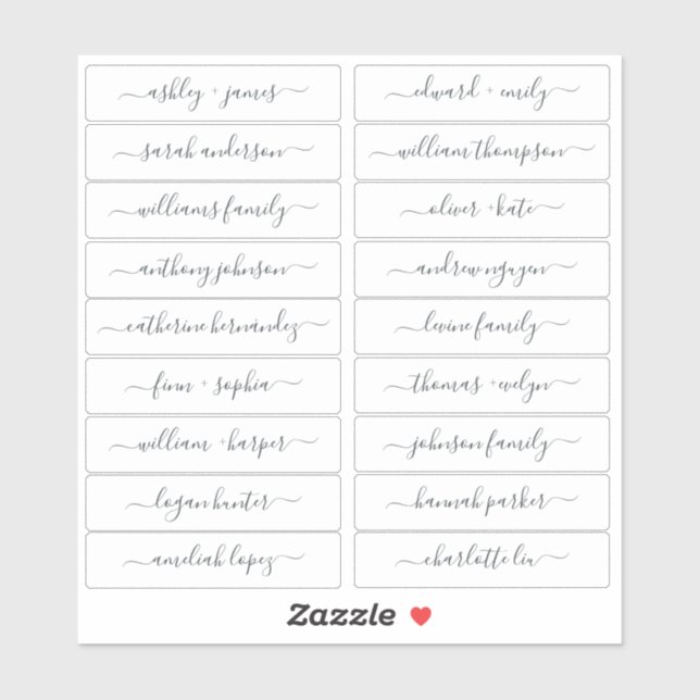 Calligraphy Guest Names Labels 18x, ORDER M or L! (Sheet)