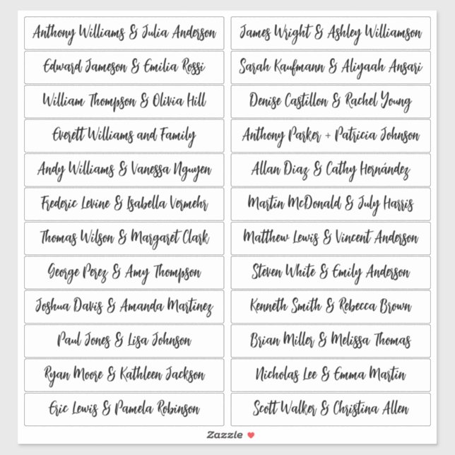 Calligraphy Guest Names Labels White - Blessings (Sheet)
