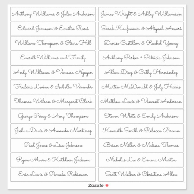Calligraphy Guest Names Labels White - Sacramento (Sheet)
