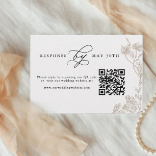 Calligraphy Hand drawn Floral Wedding QR Code Rsvp Card