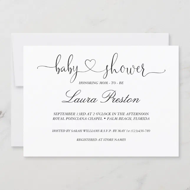 Calligraphy Handlettered Baby Shower Invitation | Zazzle