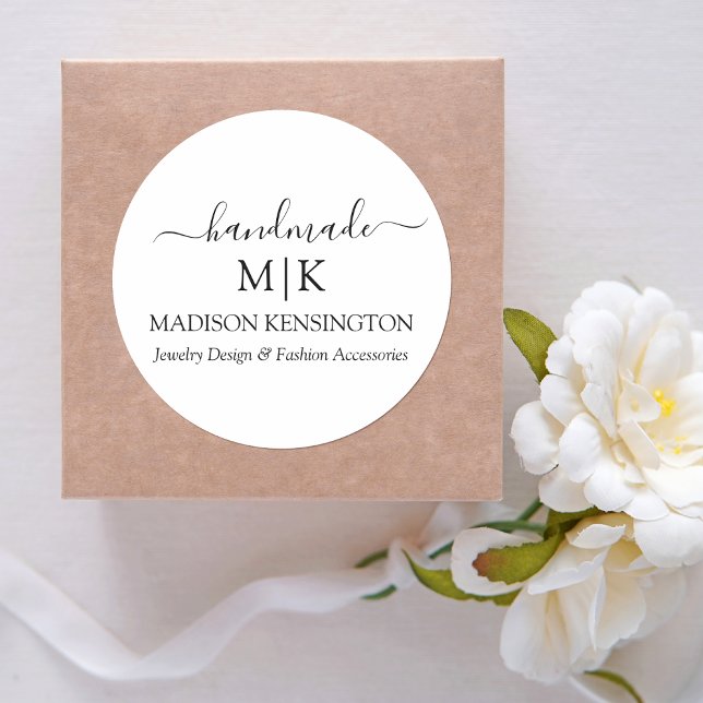 Calligraphy Handmade Monogram or Add Logo Business Classic Round Sticker (Edit to Customize text, colors and more)