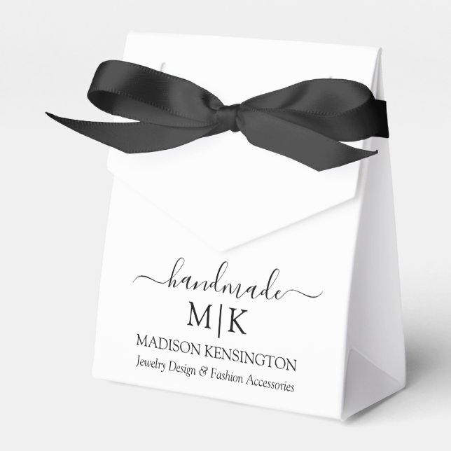 Calligraphy Handmade Monogram or Add Logo Business Favor Boxes (Front Side)