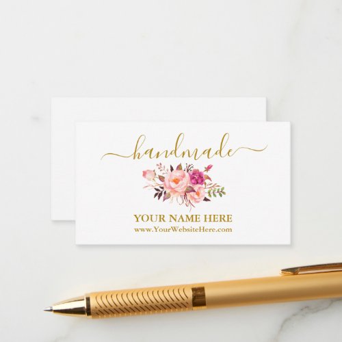 Calligraphy Handmade Watercolor Pink Floral Gold Enclosure Card