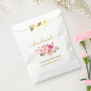 Calligraphy Handmade Watercolor Pink Floral Gold Favor Bag