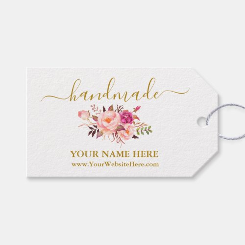 Calligraphy Handmade Watercolor Pink Floral Gold Gift Tags