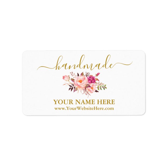 Calligraphy Handmade Watercolor Pink Floral Gold L Label (Front)