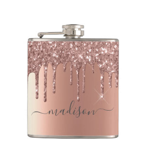 Calligraphy Handwritten Custom Rose Gold Glitter Flask