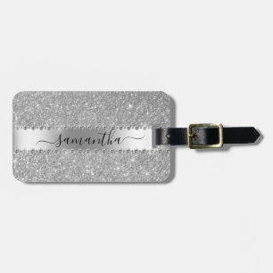 Calligraphy Handwritten Diamond Silver Glitter Luggage Tag