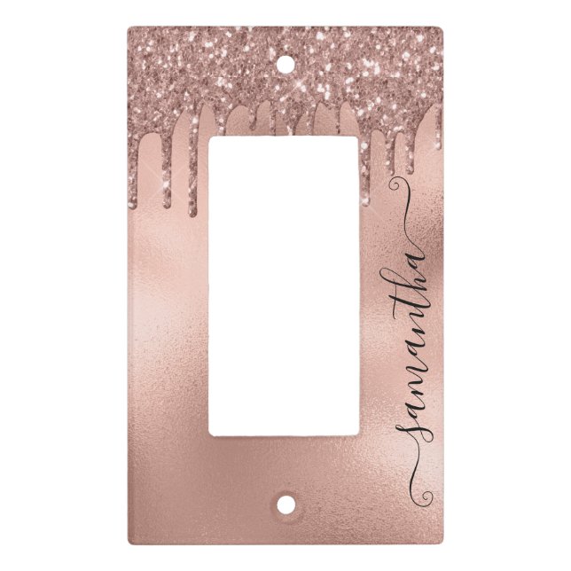 Calligraphy Handwritten Rose Gold Glitter Drips Light Switch Cover (Front)