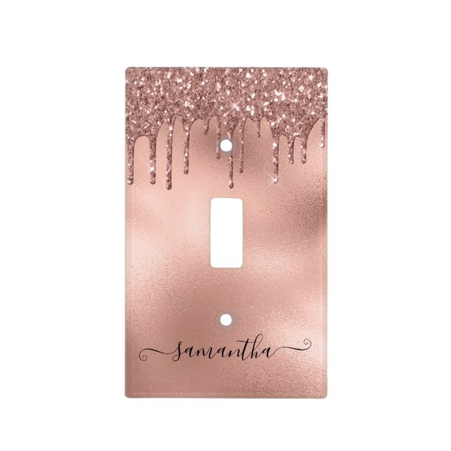 Calligraphy Handwritten Rose Gold Glitter Drips Light Switch Cover (Front)