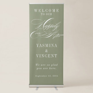 Calligraphy Happily Ever After Sage Welcome Retractable Banner