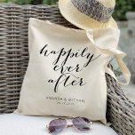 Calligraphy Happily ever after Wedding Tote Bag<br><div class="desc">This stylish wedding tote bag is the perfect accessory for any bride, groom, or newlywed couple. With its classic design and customizable details, this bag is sure to make a statement wherever you go. The beautiful font features the words "Happily Ever After" in a stunning calligraphy style, making it a...</div>