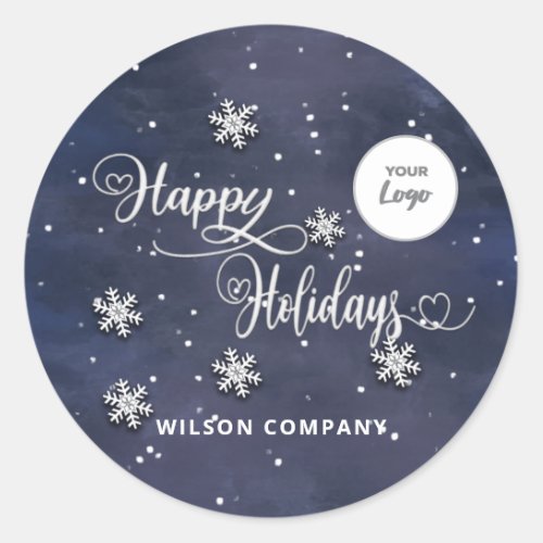Calligraphy Happy Holidays corporate logo  Holiday Classic Round Sticker