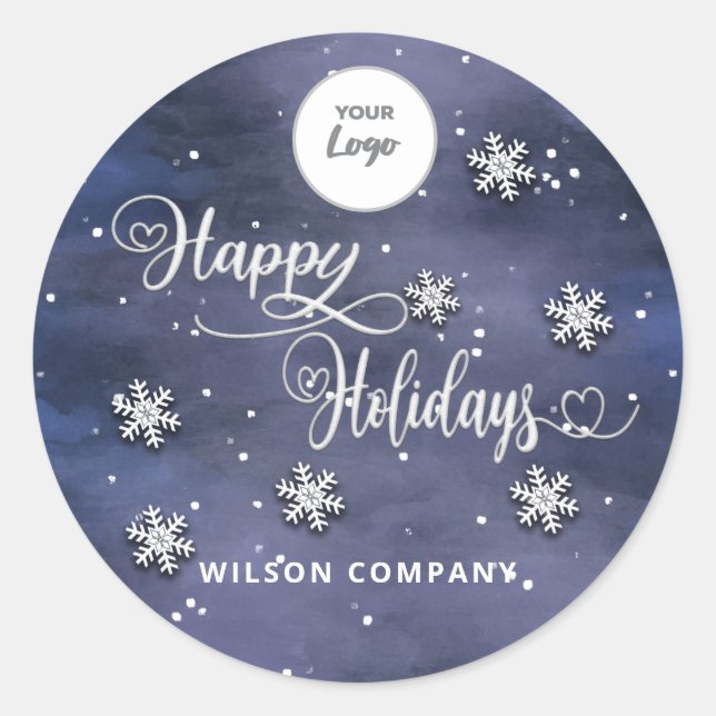 Calligraphy Happy Holidays corporate logo  Holiday Classic Round Sticker (Front)
