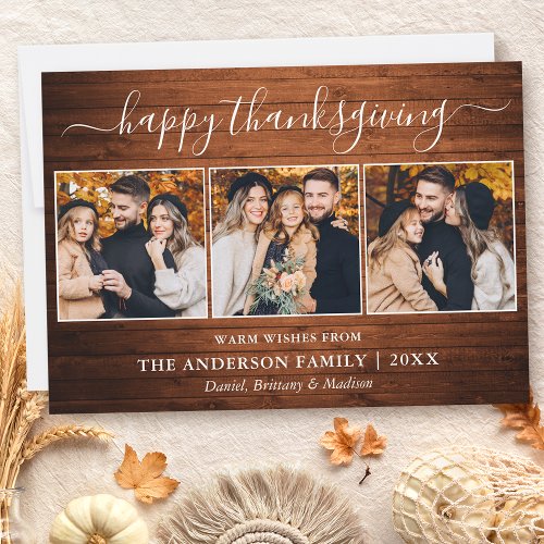Calligraphy Happy Thanksgiving Wood 3 Photo  Holiday Card