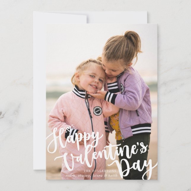 Calligraphy Happy Valentines Day Photo Card (Front)