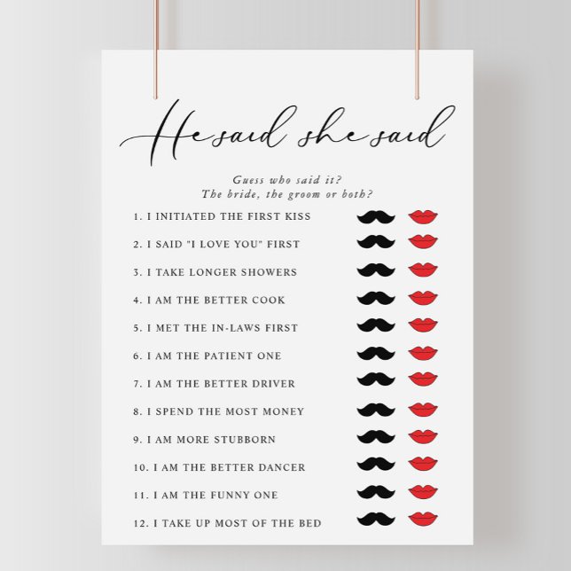 Calligraphy He Said She Said Bridal Shower Game (Creator Uploaded)